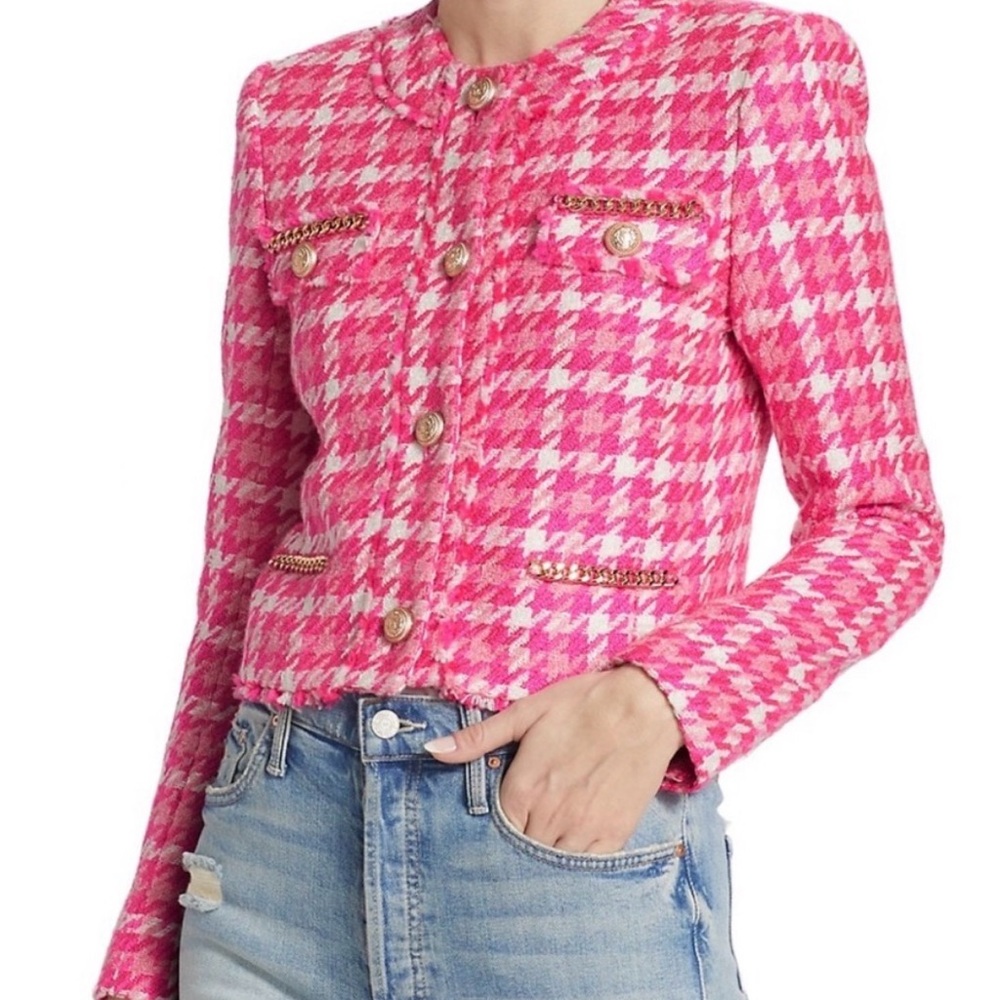 Generation Love Pink Houndstooth Tweed Blazer